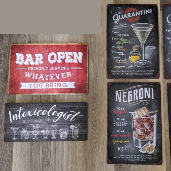 Lot Of 6 Retro Bar Decor Signs - Tin Metal Man Cave Beer & Liquor Signs - Picture 1 of 8